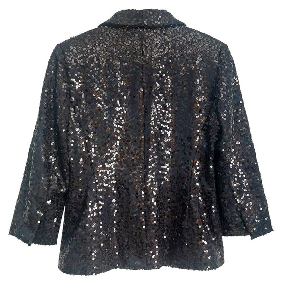 Black Sequins Blazer Jacket Women 10 Glam Evening 3/4 Sleeve Holiday Performance - Picture 4 of 14